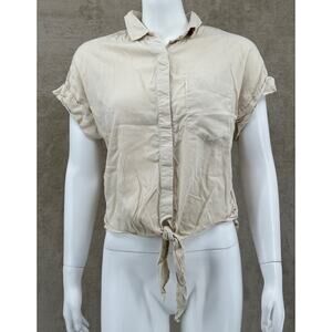 Cloth & Stone Anthropologie Top Womens Small Beige Button Up Short Sleeve Summer